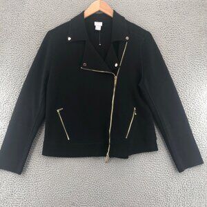 Chicos Jacket Womens 1 US Medium Black Bonded Knit Moto Zipped Pockets Stretch